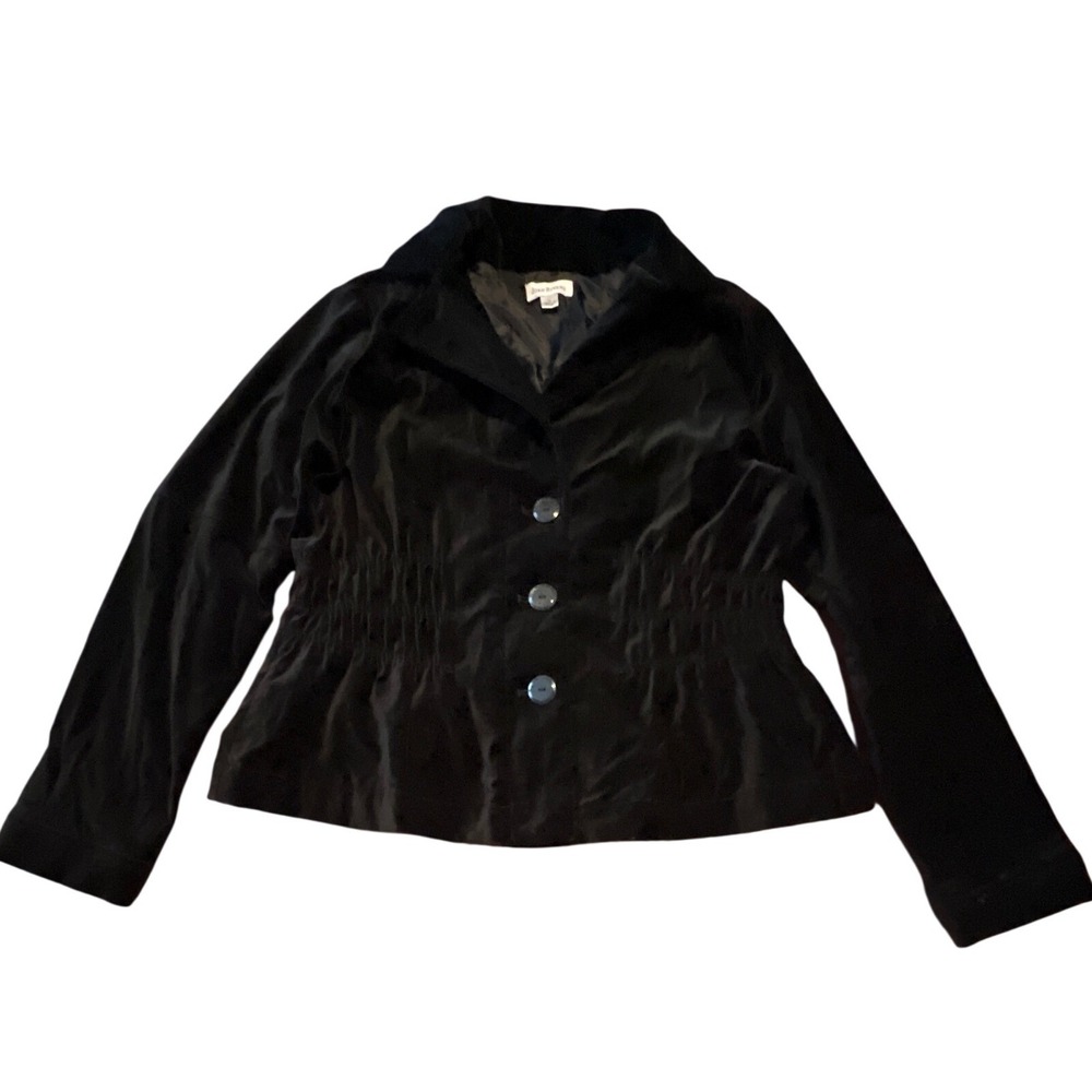 Joan Rivers Womens Black Velvet‎ Gathered Waist Blazer Jacket Size L